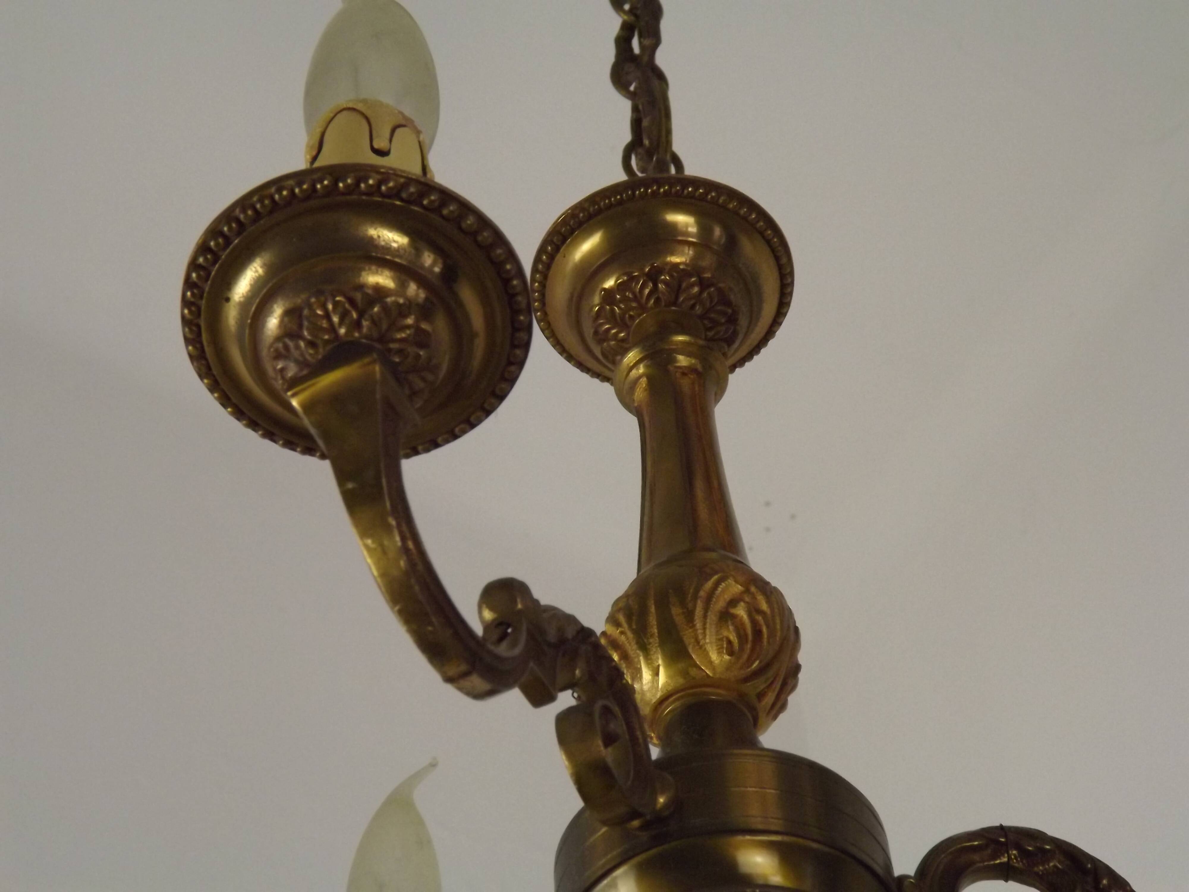 Art Nouveau bronze chandelier with 3 lights, France
