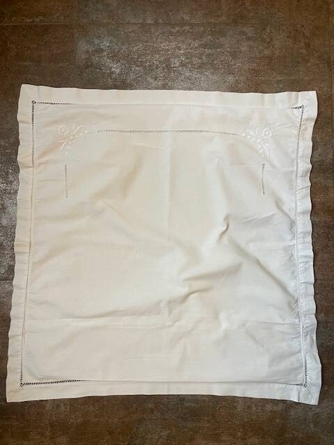 Antique embroidered pillowcase with venetian lace
