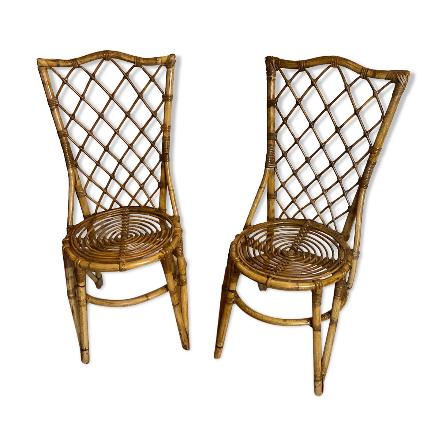 Pair of vintage rattan chairs Louis Sognot