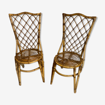 Paire de chaises vintage en rotin Louis Sognot