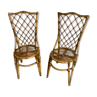 Paire de chaises vintage en rotin Louis Sognot