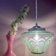 Vintage art deco globe pendant light in green and gold frosted glass