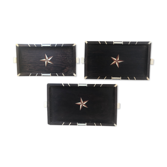 Set of 3 nesting trays with wood and bone marquetry