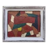 Mid-Century Modern Swedish "Gear" Vintage Abstract Oil Painting, Framed