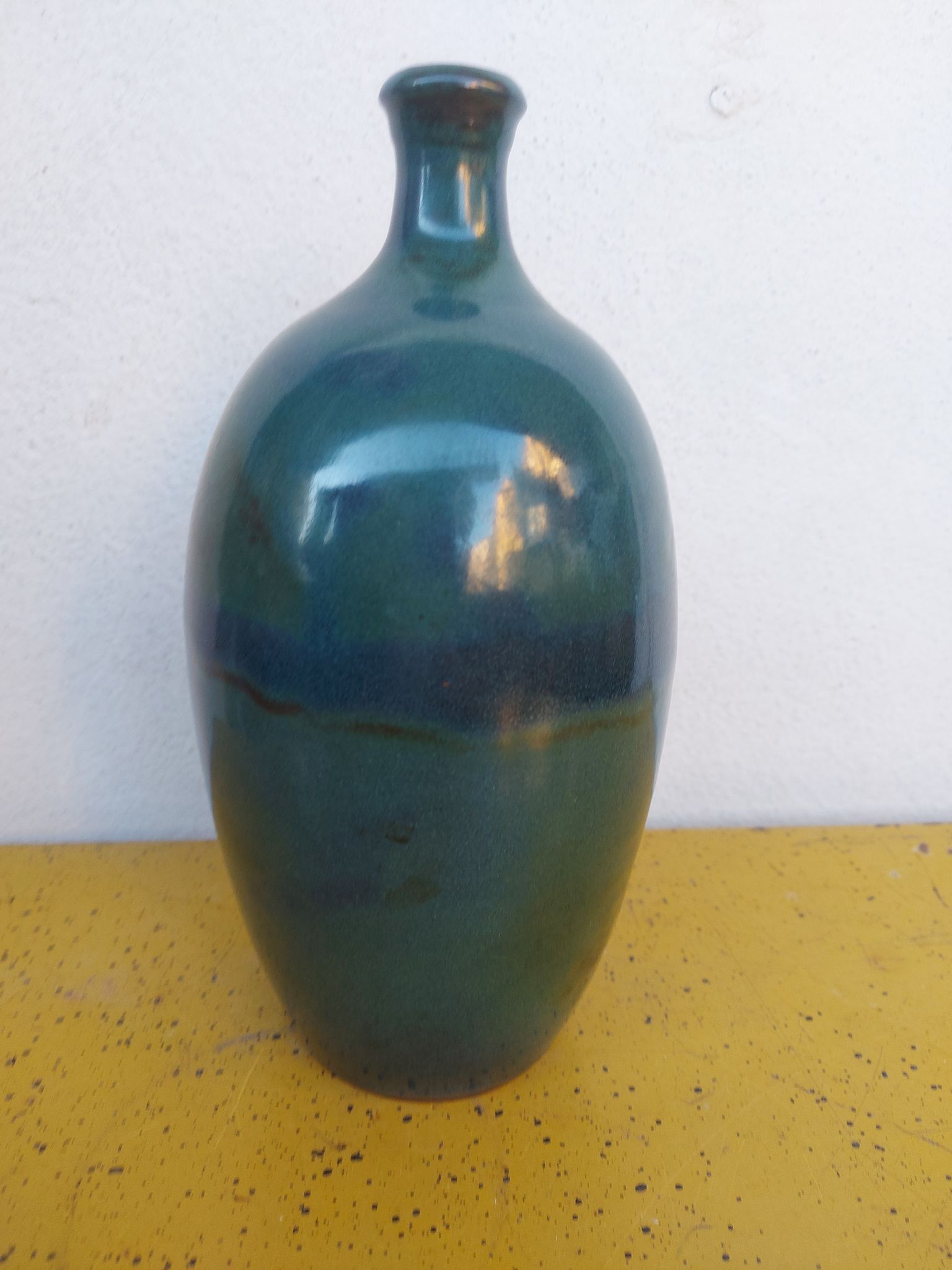 Enamelled terracotta vase, blue