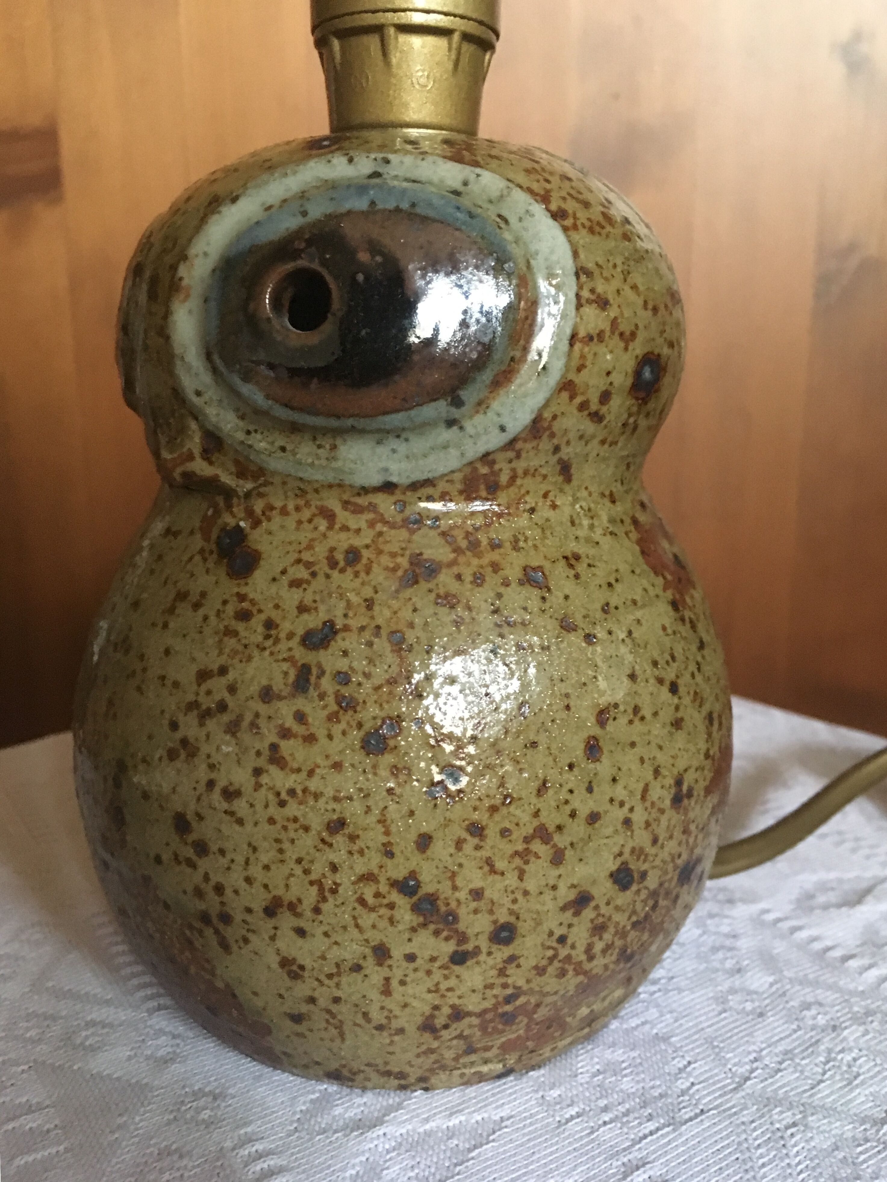 Pyrity sandstone owl lamp signed Guy Baudat