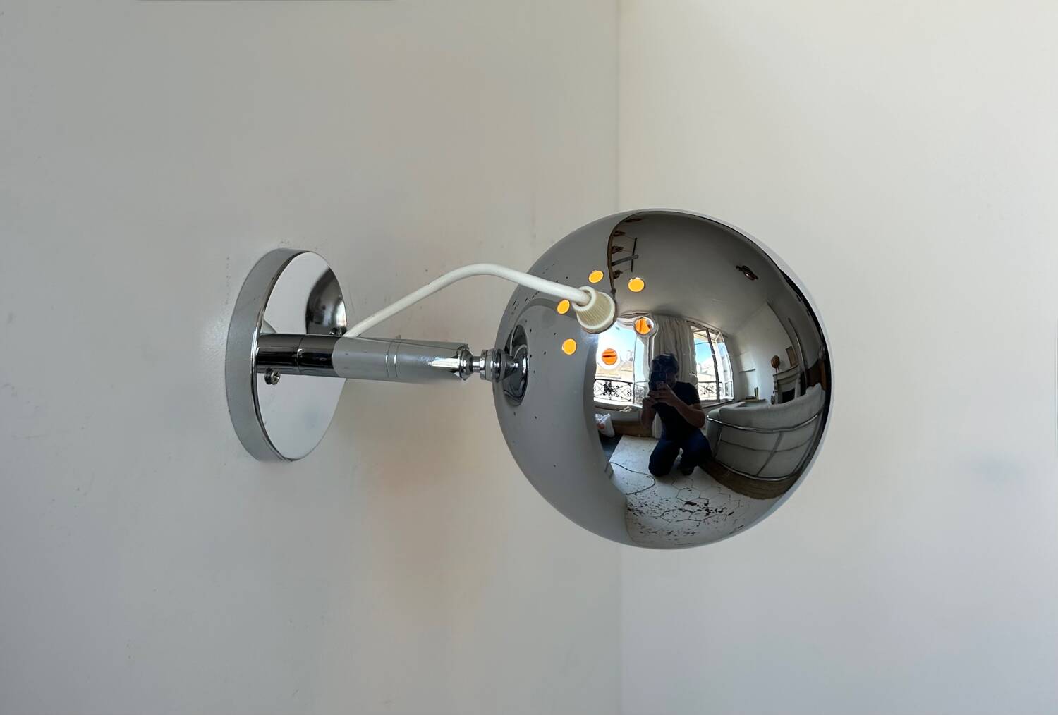 Pair of vintage chrome wall lights, adjustable, France 1960