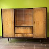 Vintage secretary cabinet from the 50s/60s in walnut and birch with compass feet