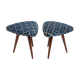 Set of two Scarabeo triangle stools in blue Dedar velvet, mid-century, Europe, 1960s.
