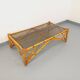 Vintage rectangular coffee table in rattan and smoked glass from the 1970s.