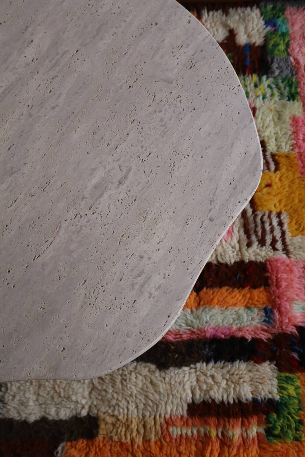 Organic shape travertine coffee table