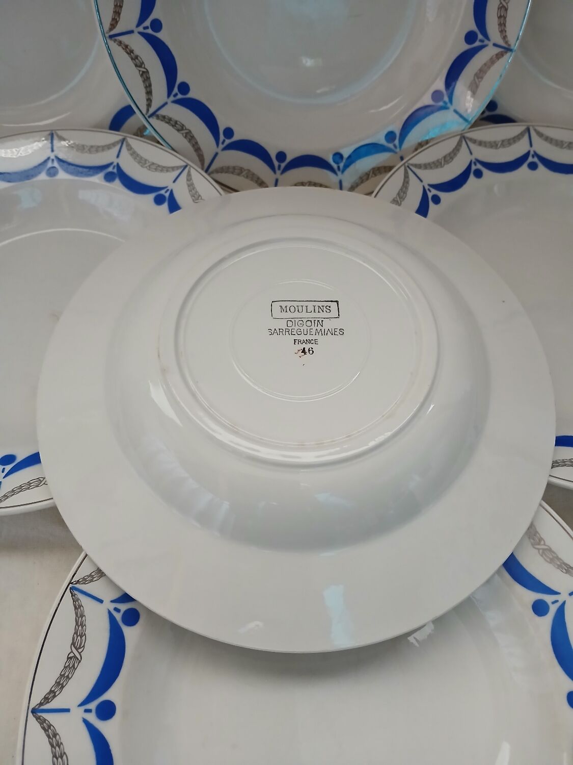 6 antique soup plates from Digoin and Sarreguemines