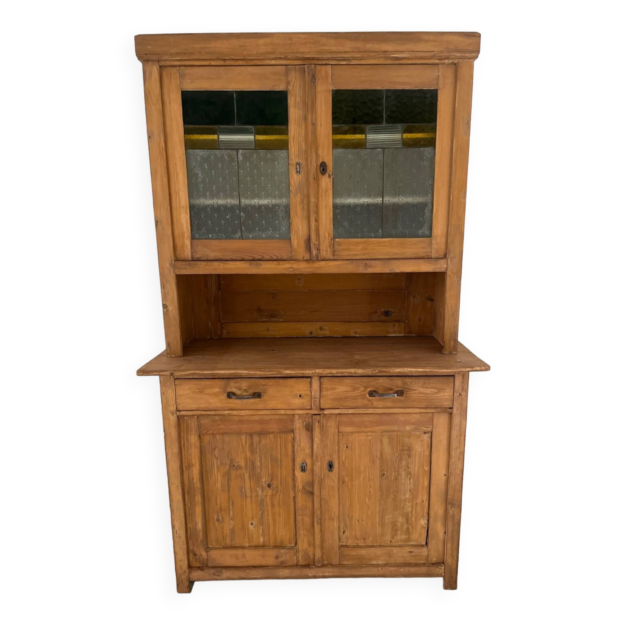 Antique dresser with glass doors and fleur-de-lys from the 50s