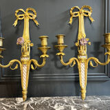 Pair of nineteenth century sconces in bronze and porcelain