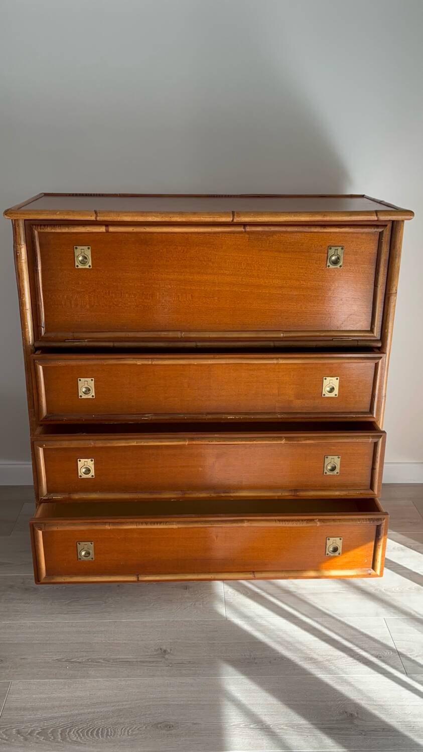 1970s wooden and bamboo bar cabinet