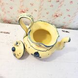 Vintage Martres-Tolosane teapot in yellow earthenware with fleur-de-lis decoration