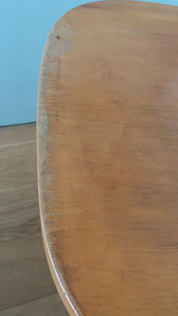 Fauteuil en bois, pieds compas, style scandinave, Baumann ou Thonet