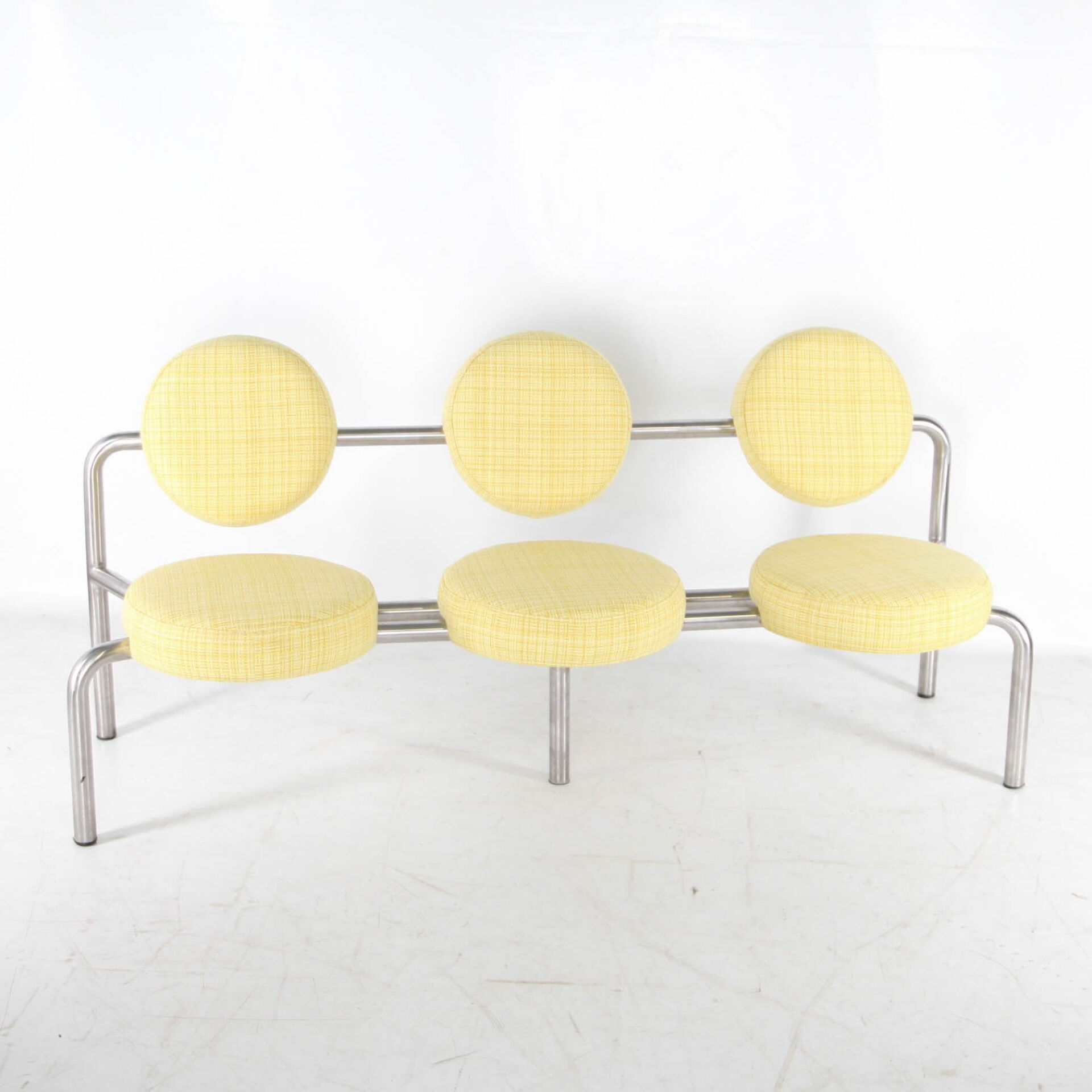 Chrome and fabric bench