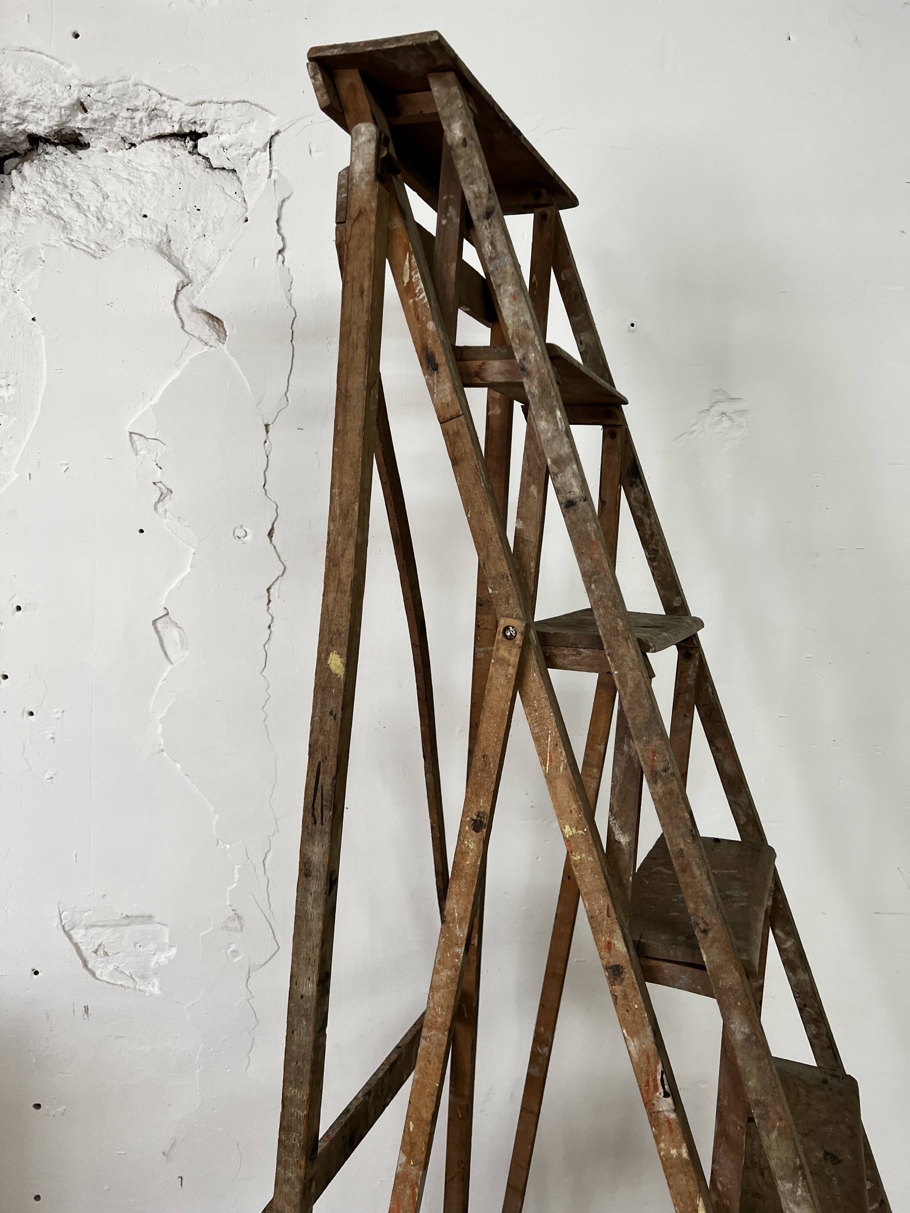 Large vintage wooden stepladder