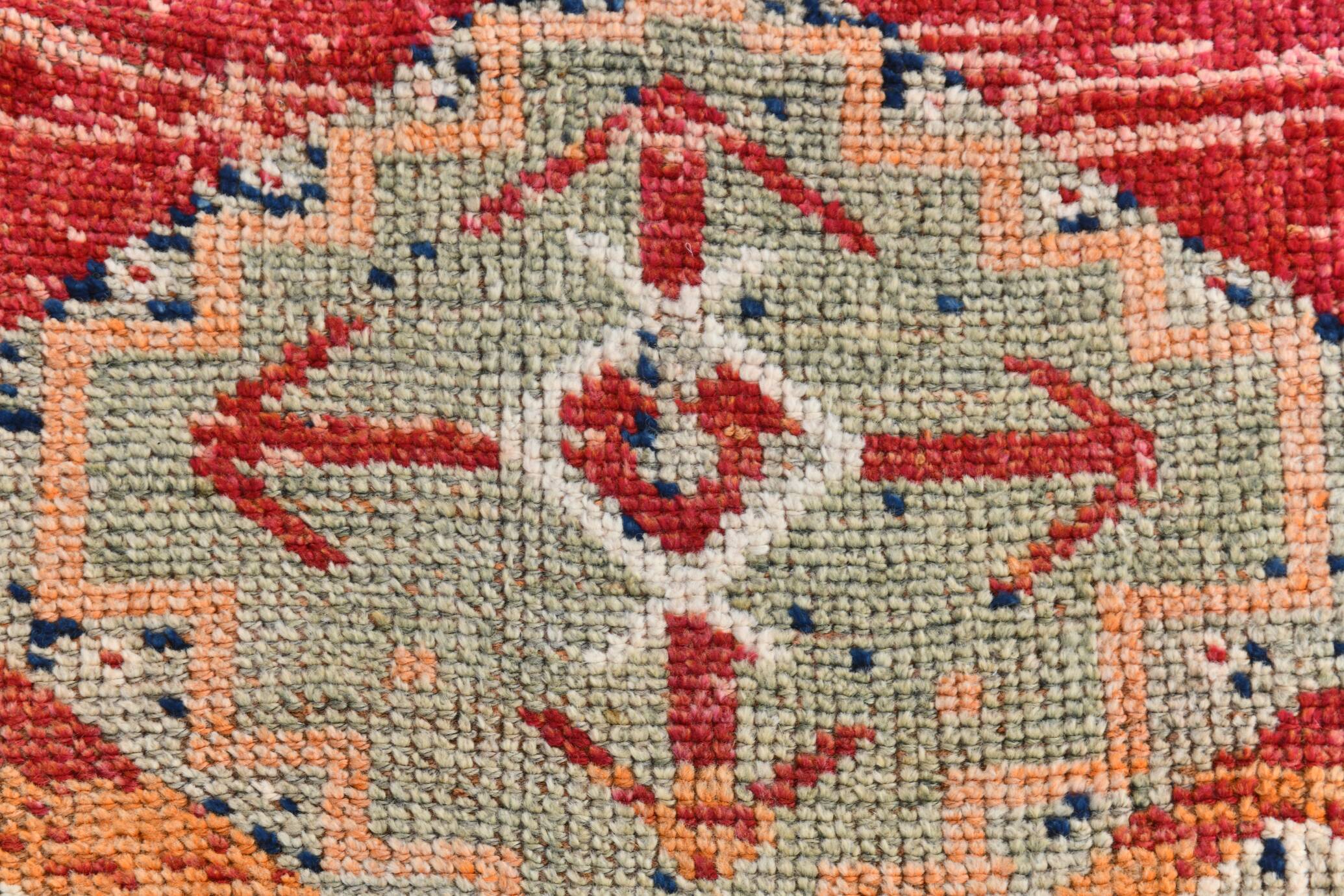 Tapis de couloir vintage à motifs géométriques rouge et orange, 102 x 332 cm