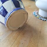 Blue and white checkerboard water pitcher