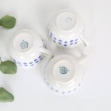 Set of 3 chocolate cups, beige and blue, Boch La Louvière, vintage