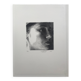 Jean-Baptiste Sécheret: original lithograph signed in pencil Portrait of Mathilde, 2002