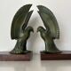 Pair of eagle bookends in green patina regula with rosewood base