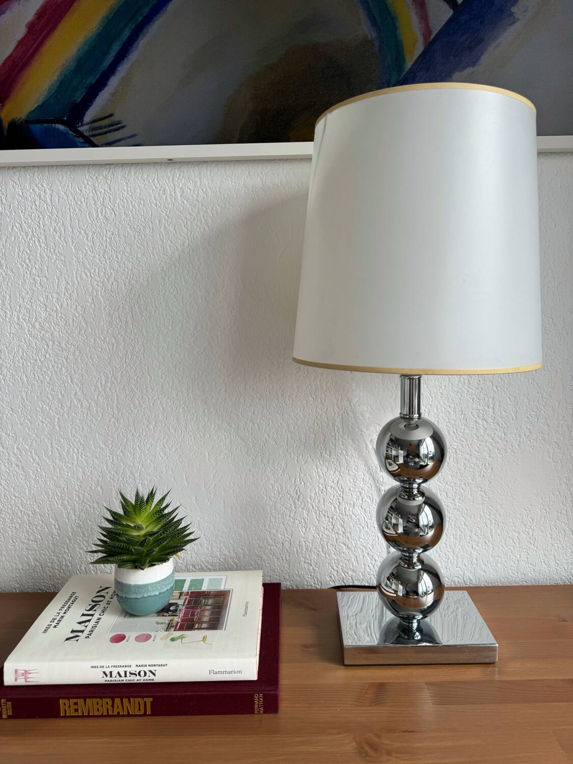 Lampe vintage années 80 en métal chromé à trois globes