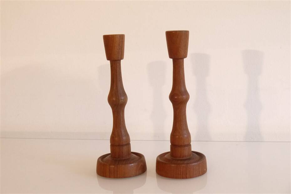 Pair of Scandinavian teak candlesticks 1960