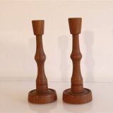 Pair of Scandinavian teak candlesticks 1960