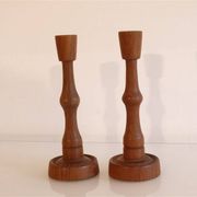 Pair of Scandinavian teak candlesticks 1960