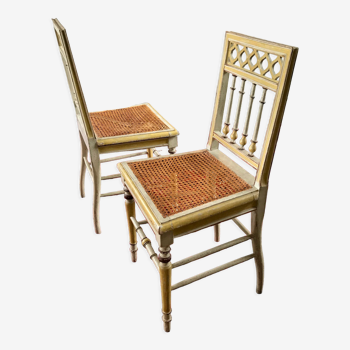 Pair of Louis XVI style tanned chairs