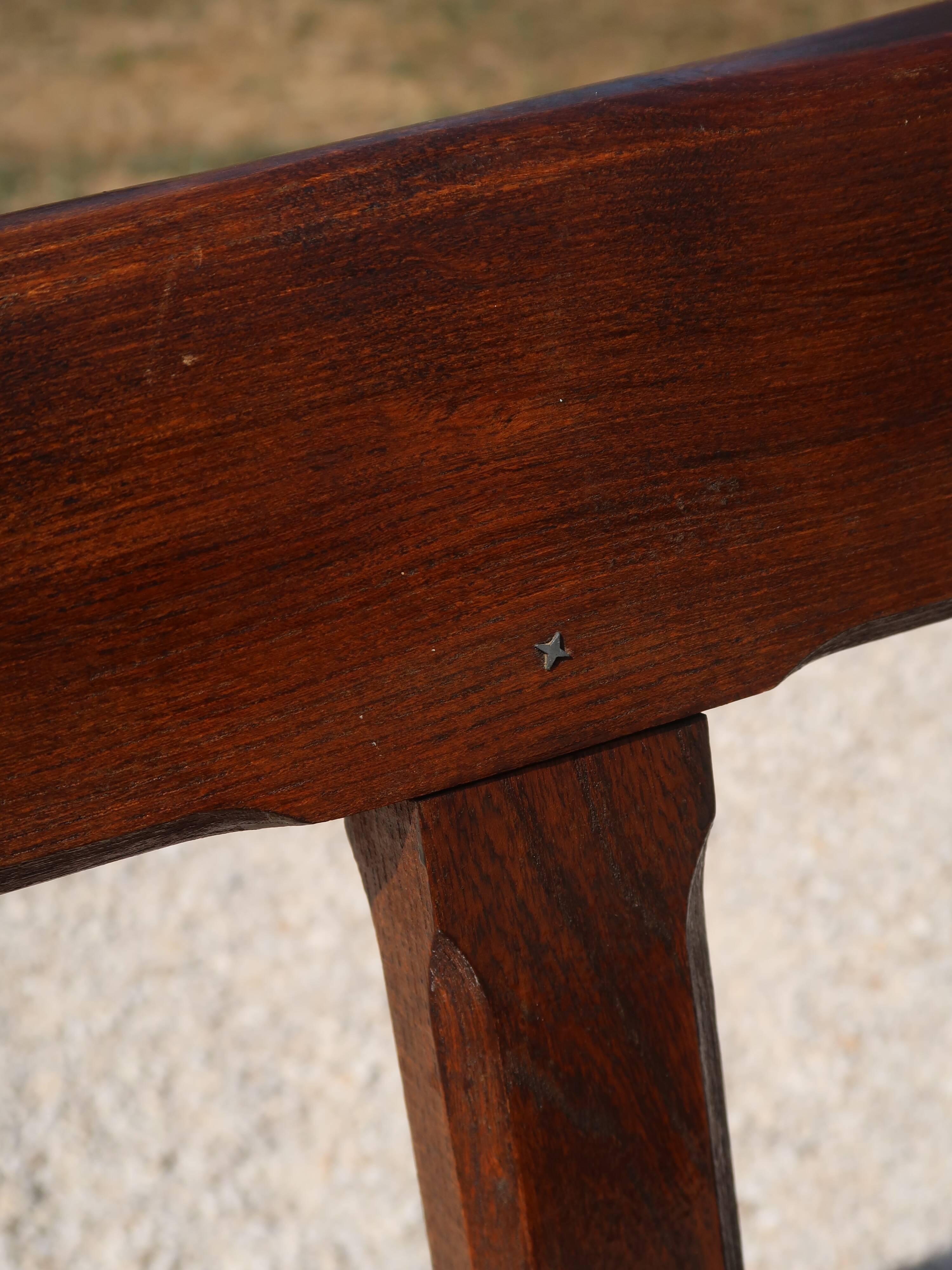 Dining table + 2 brutalist benches in vintage 1950s elm.