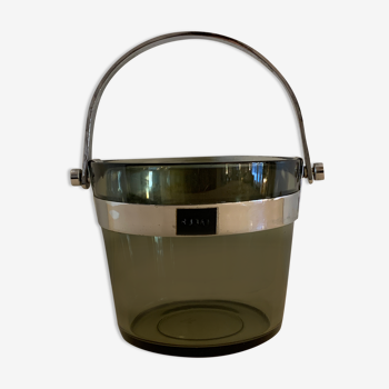 Smoked glass ice bucket Fuga Scandinavian design by Sven Palmquist, model Ruban, Orrefors, 1950