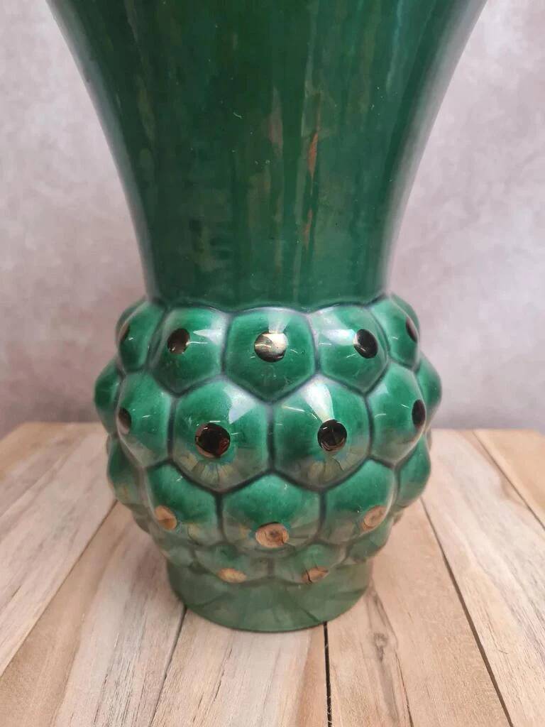 Large Saint-Clément vase model Ananas green – design by Blanche Letalle – vintage piece