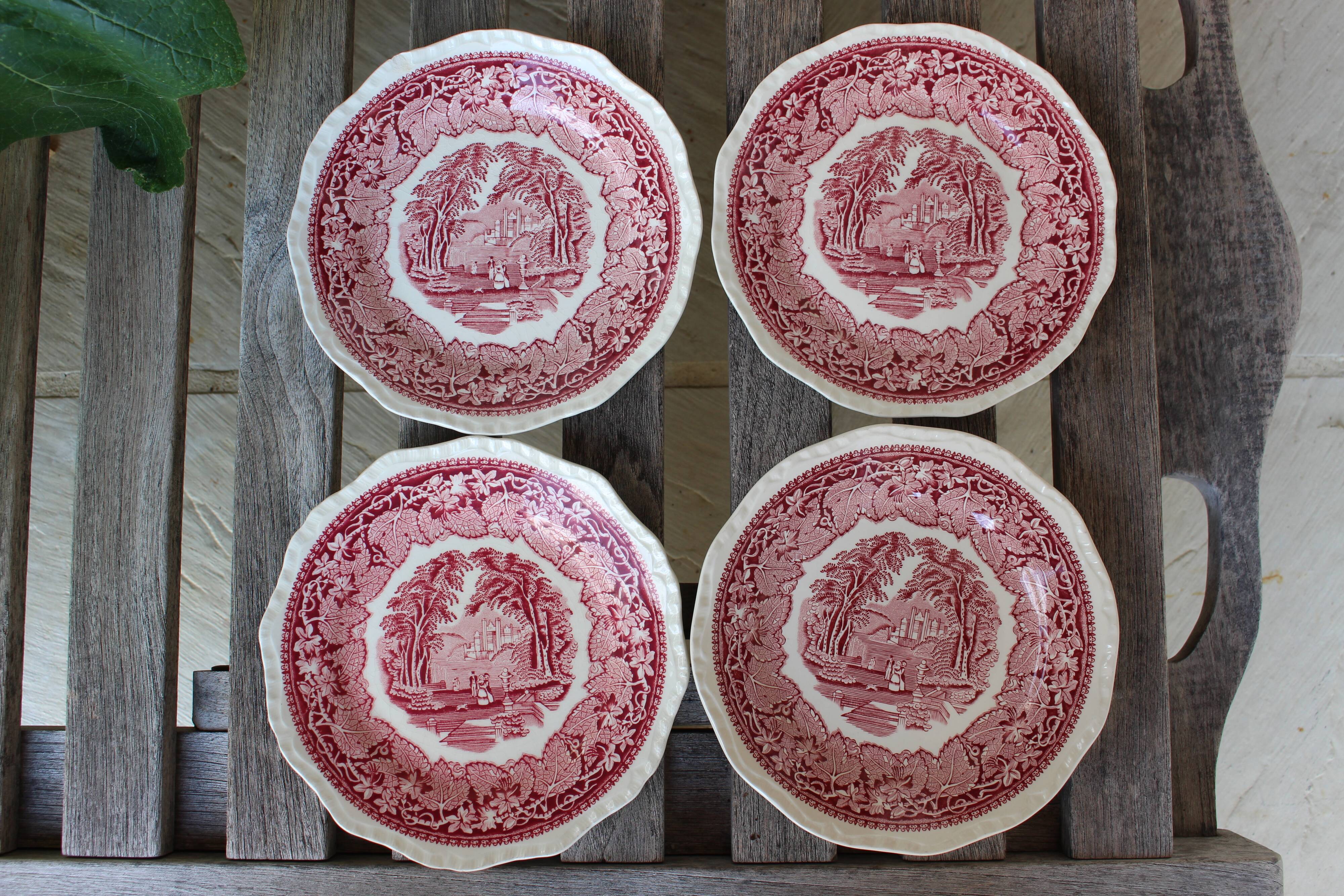 Lot de 4 assiettes à dessert anciennes en porcelaine anglaise "Mason's"