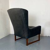 Fauteuil vintage à dossier à oreilles en cuir noir par Rudolf Glatzel pour Kill, 1960