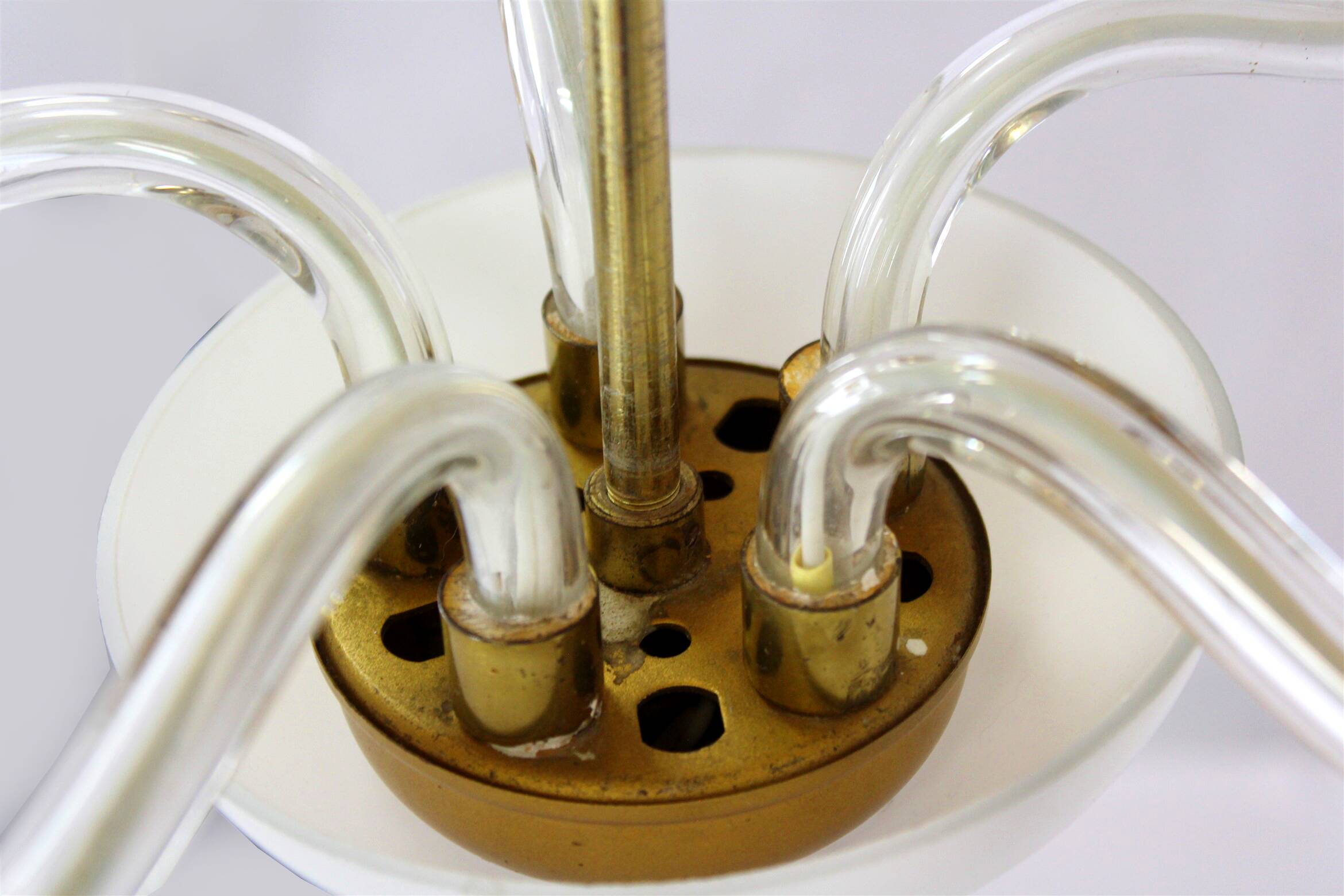 Mid-century steel & glass pendant lamp, 1960s