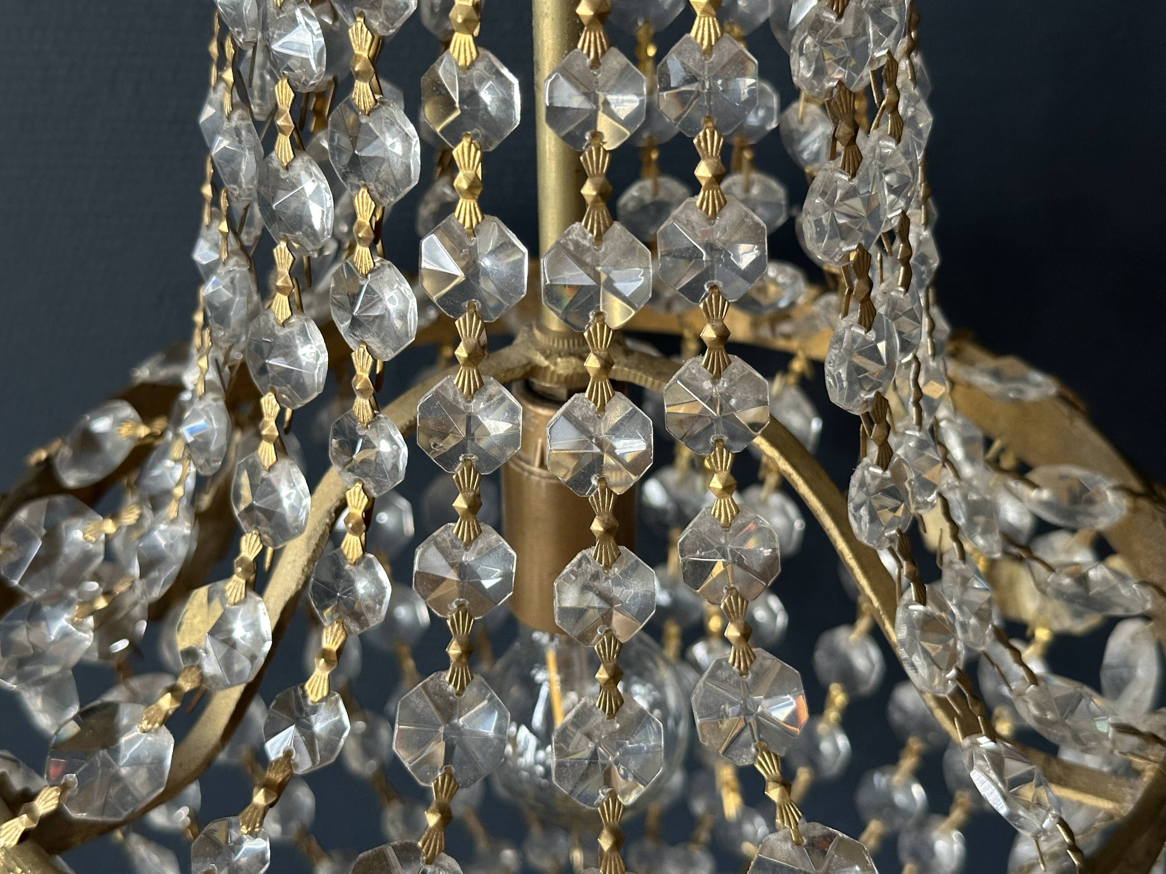 Golden bronze hot air balloon chandelier with glass pendants, mid-20th century.