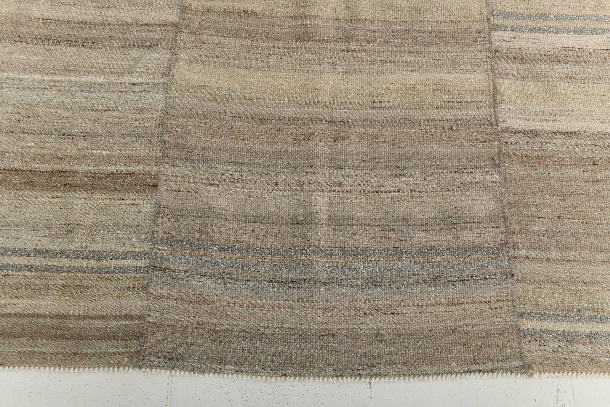 Brown & Cream Large Kilim Area Rug, 229x315Cm