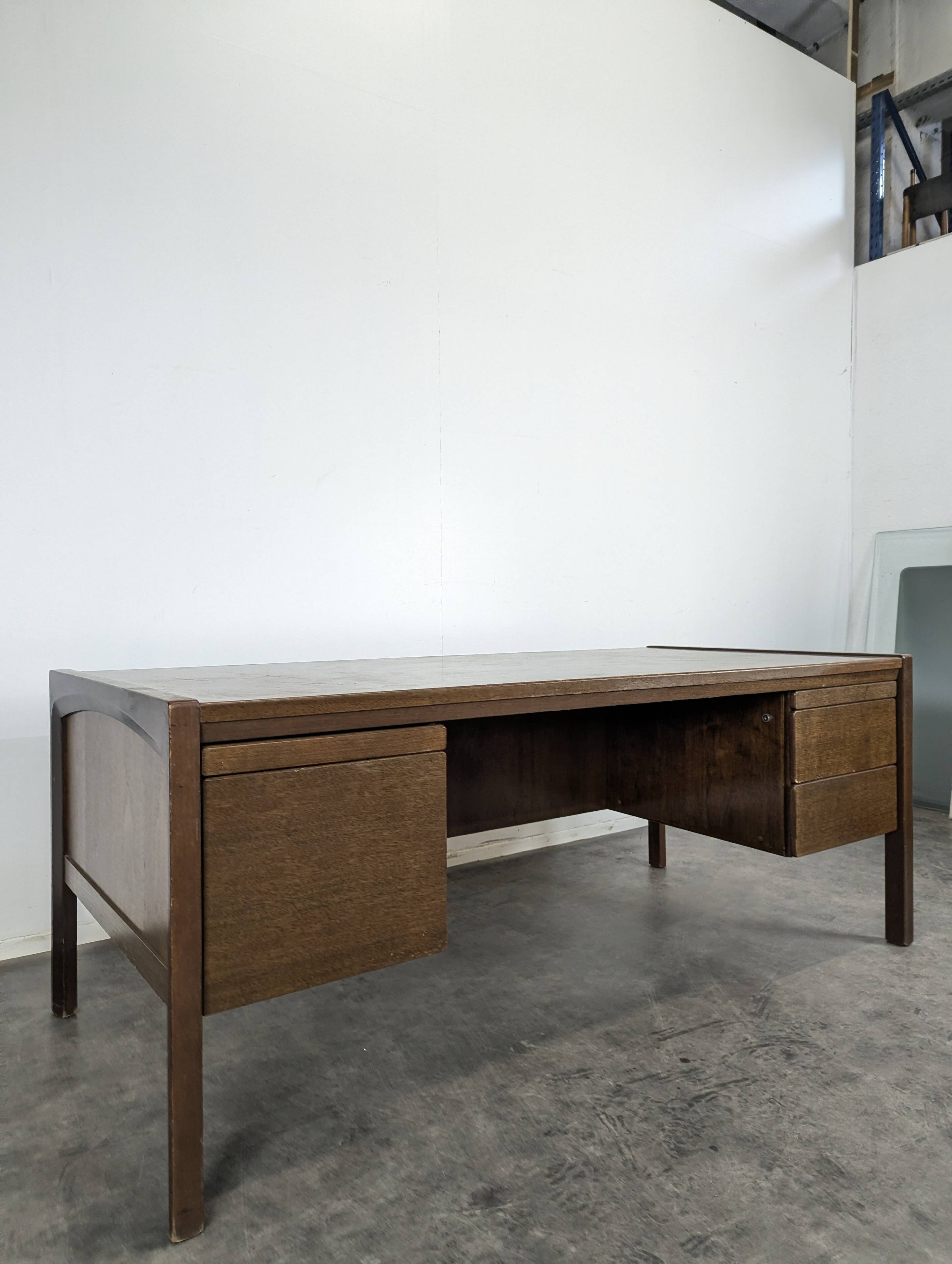 Large Scandinavian executive desk in solid walnut.