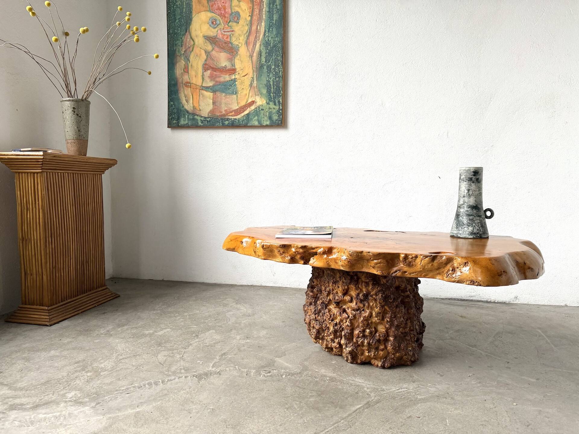 "Free-form" coffee table in solid elm.