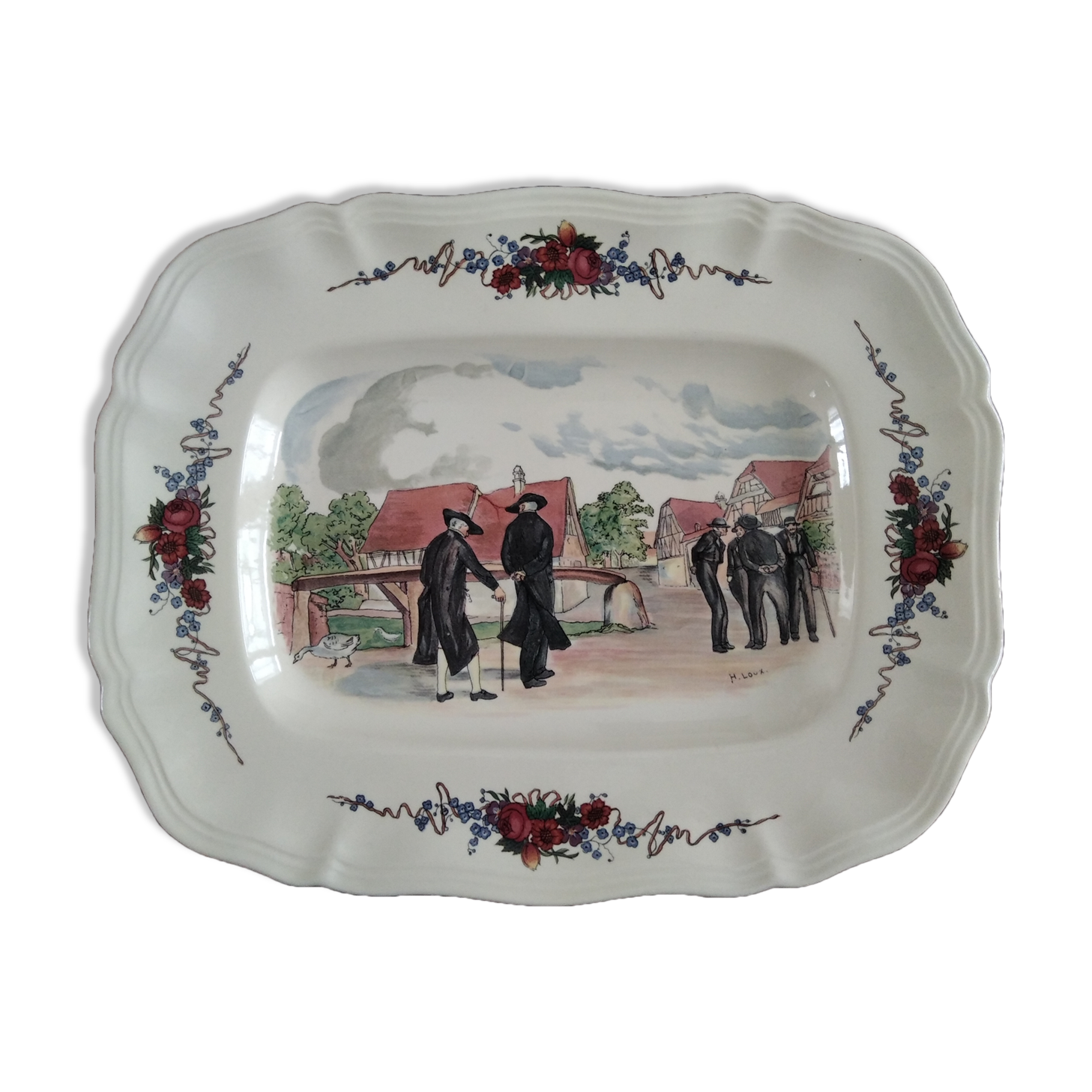 Obernai décor service dish by Henri Loux