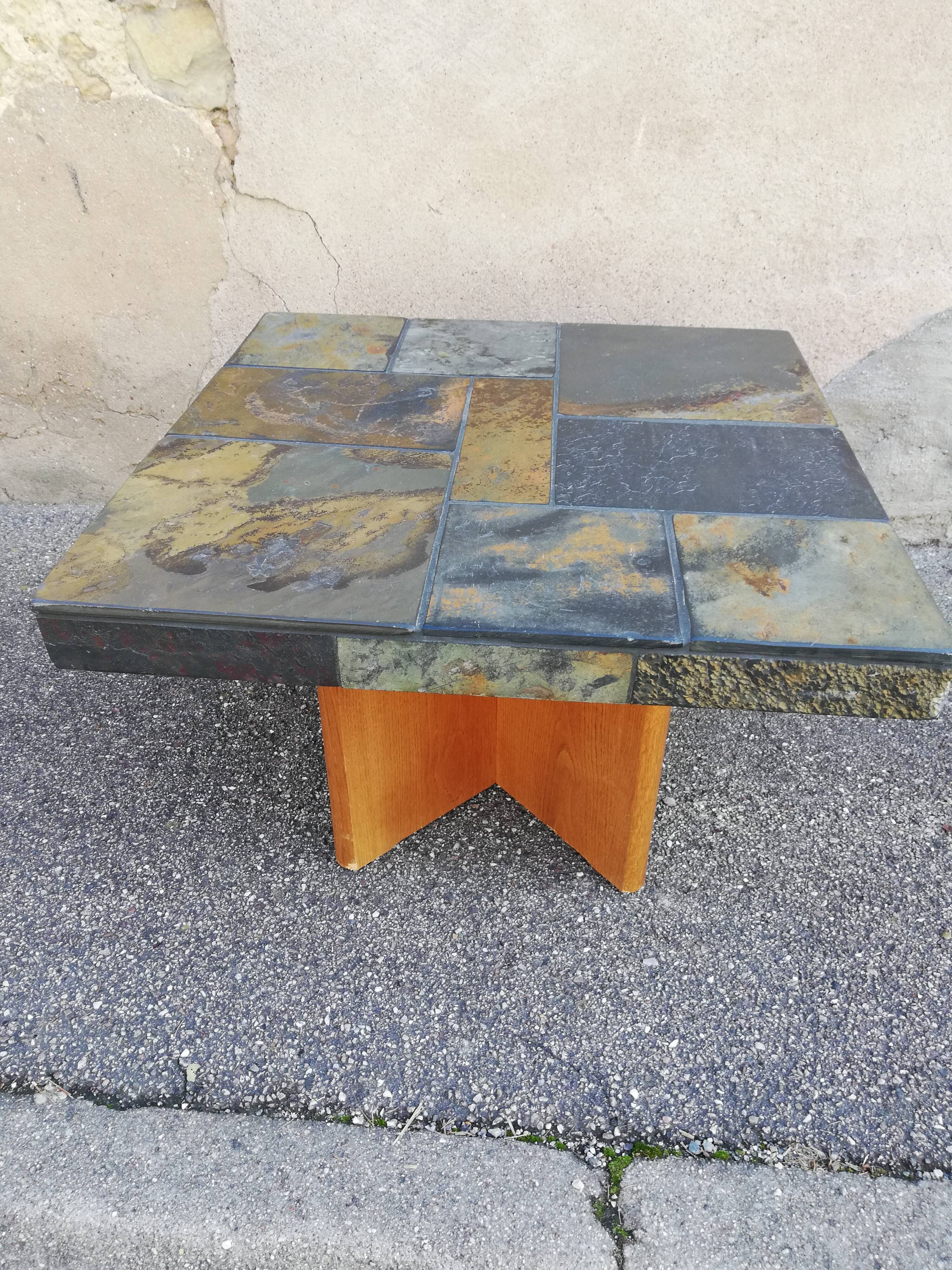 Table basse bois et pierre
