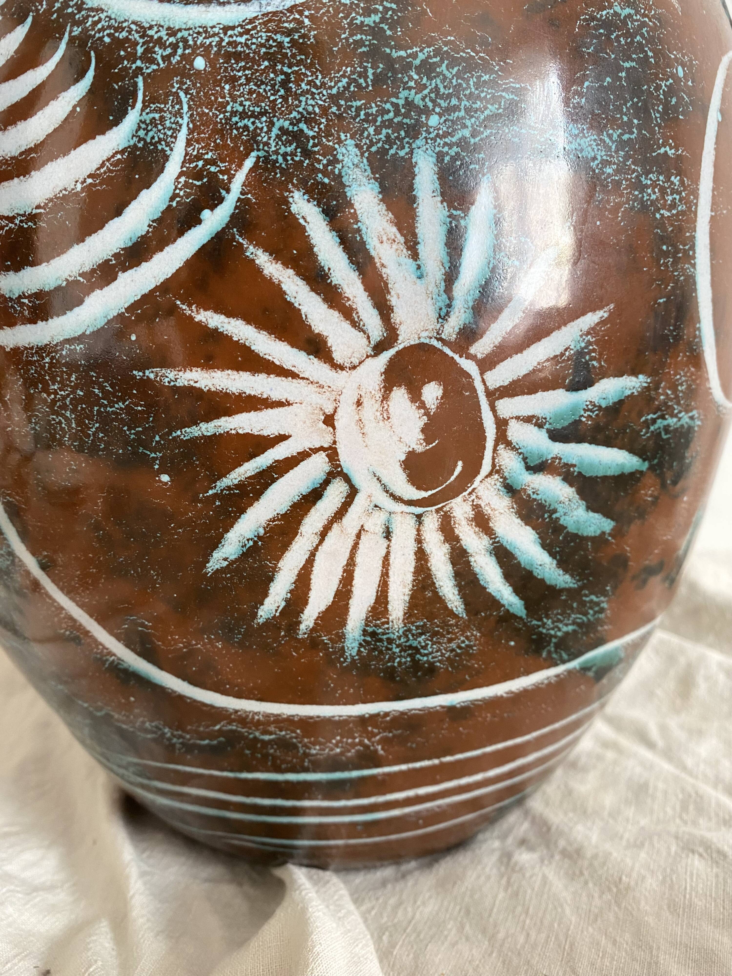 Handmade ceramic vase by Mongolfier, signed Yvon Roy, 1960