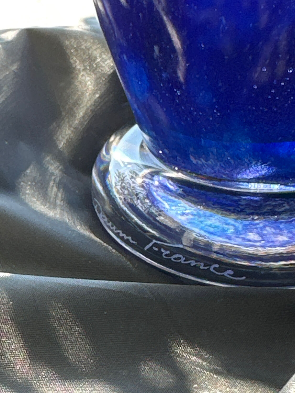 Cobalt blue glass vase, signed, glass art piece.