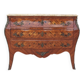 Louis XV curved chest of drawers in rosewood marquetry