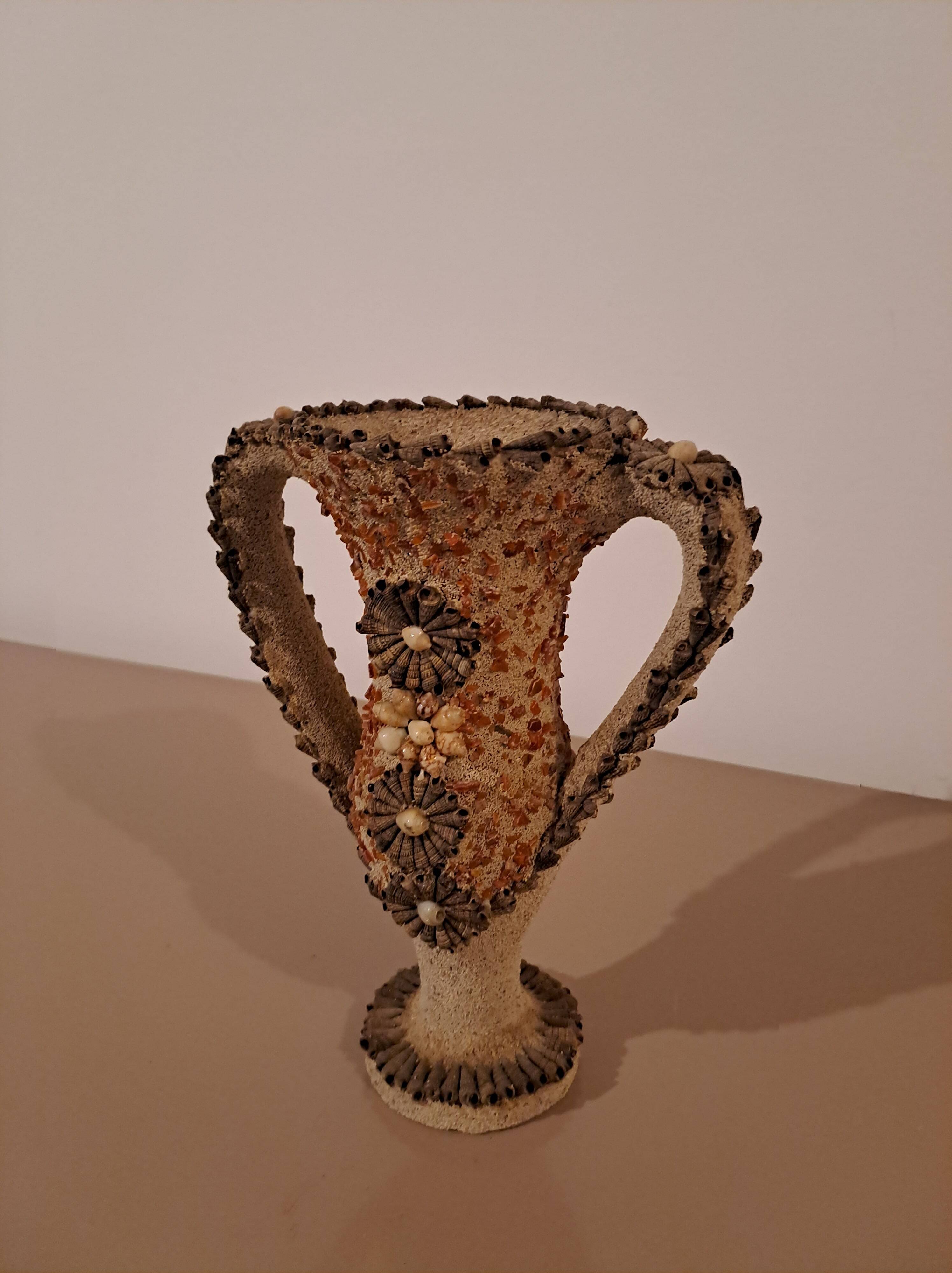 Trophy vase decorated with shells - vintage seaside crafts