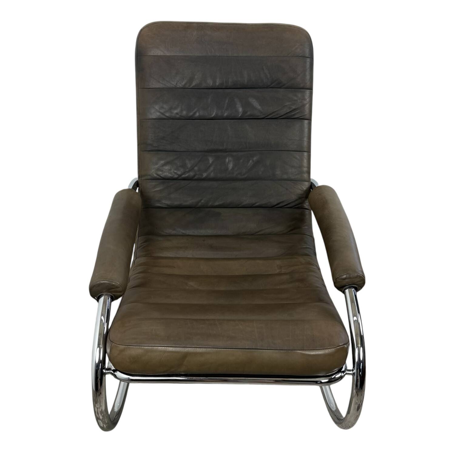 Bauhaus rocking chaise longue in vintage leather and chrome